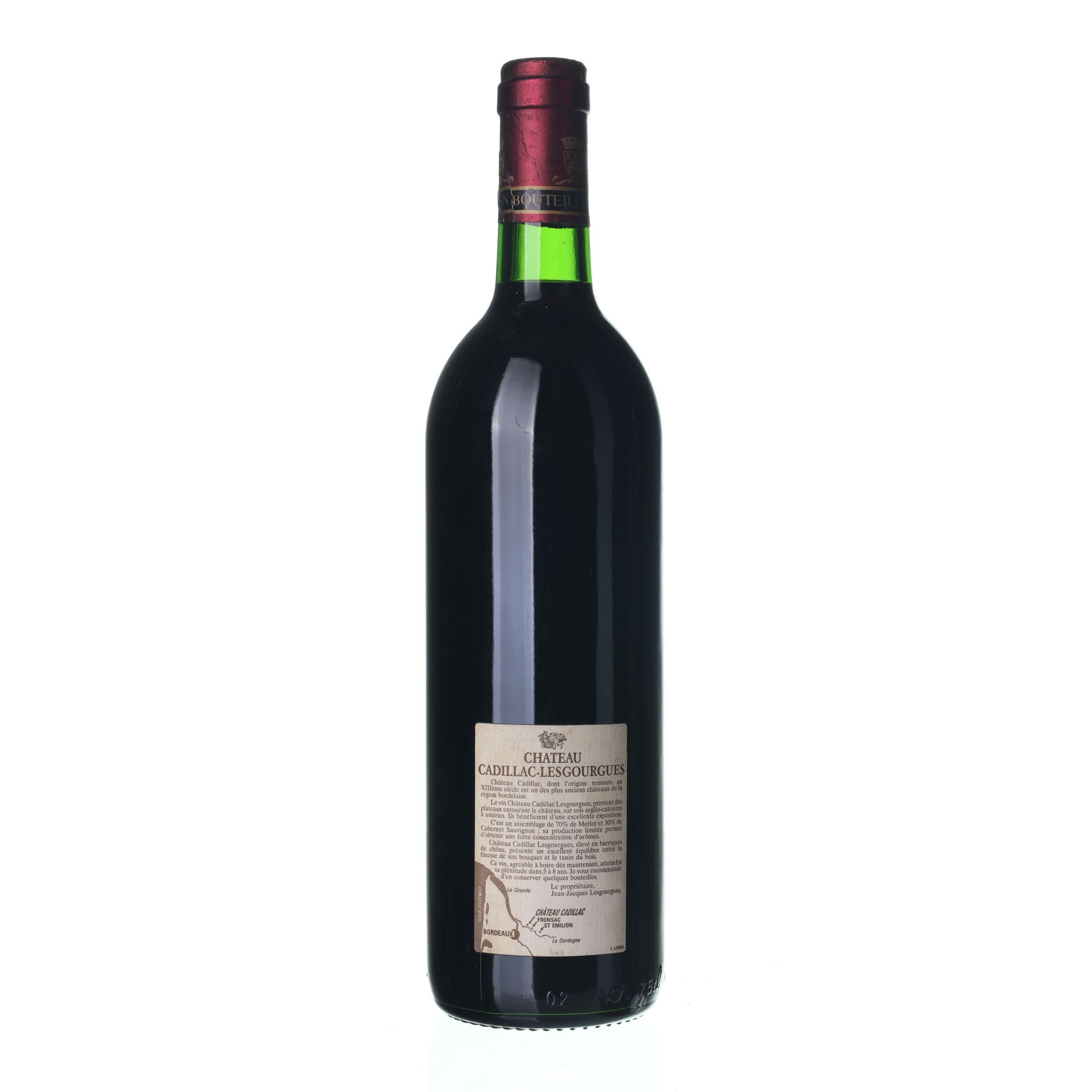 1992 Bordeaux Supérieur Chateau Cadillac Lesgourgues (0,75l) – Obrázok 2