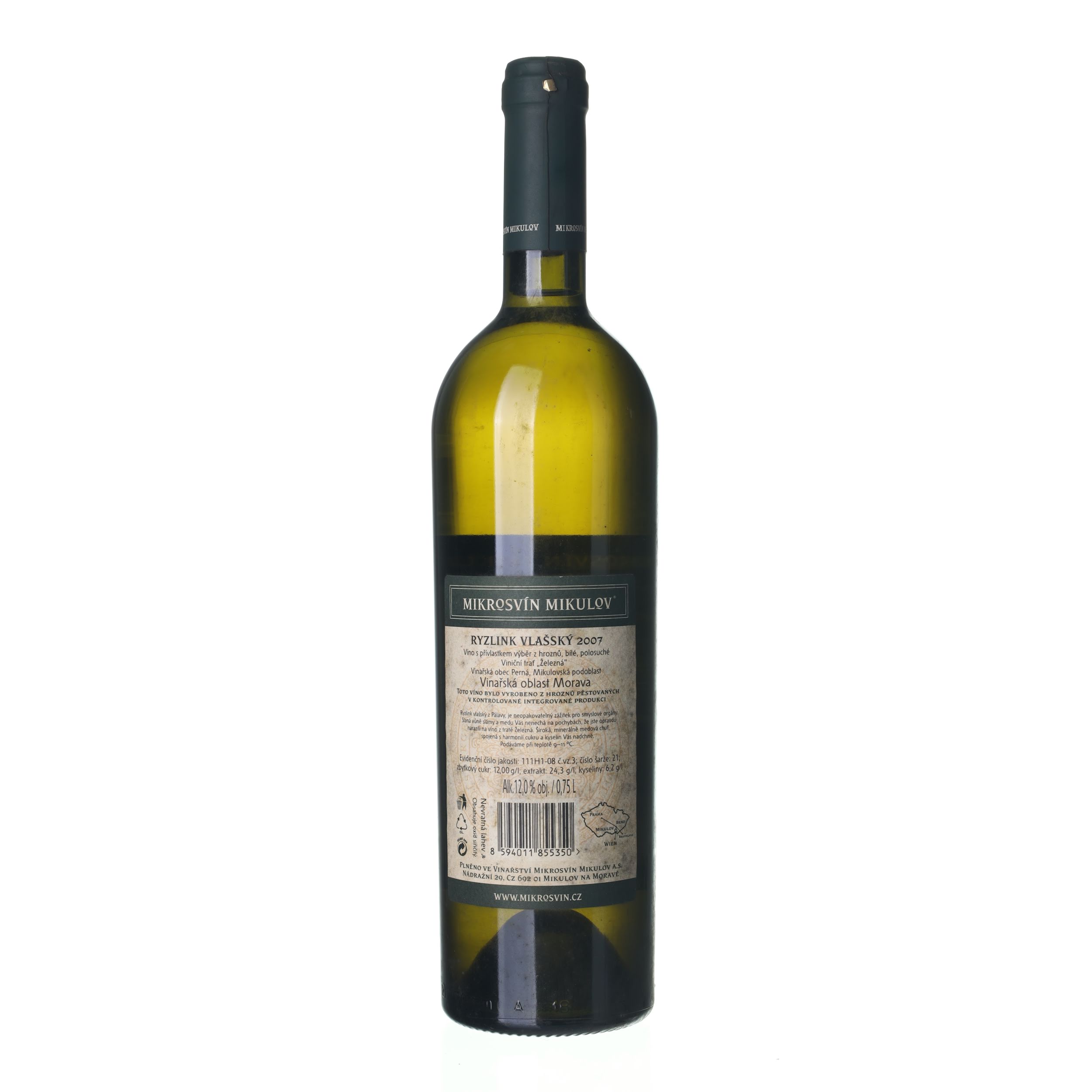 2007 Rizling vlašský Perná, Železná Výber z hrozna Mikrosvín Mikulov (0,75l) – Obrázok 2