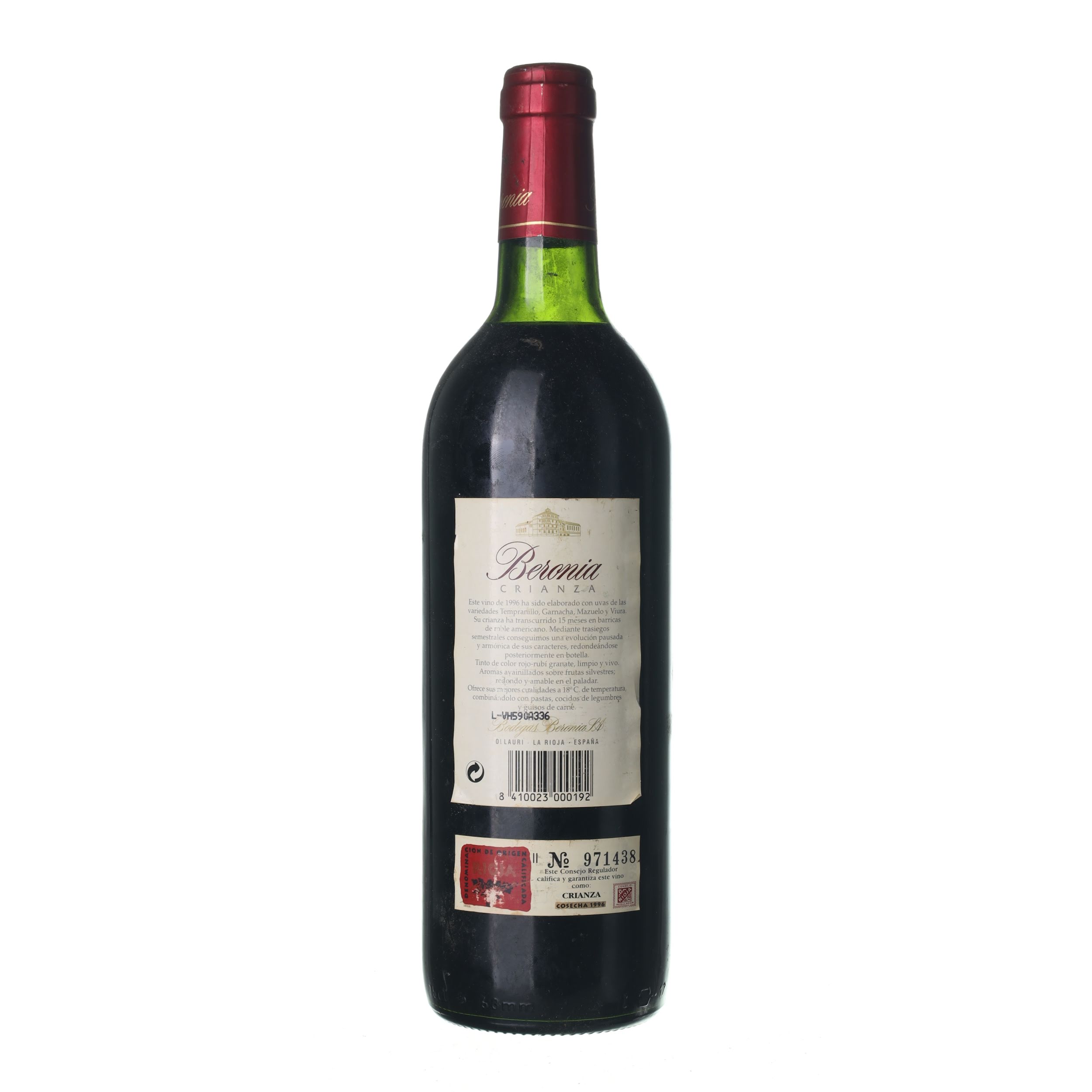 1996 Rioja Crianza Beronia (0,75l) – Obrázok 2