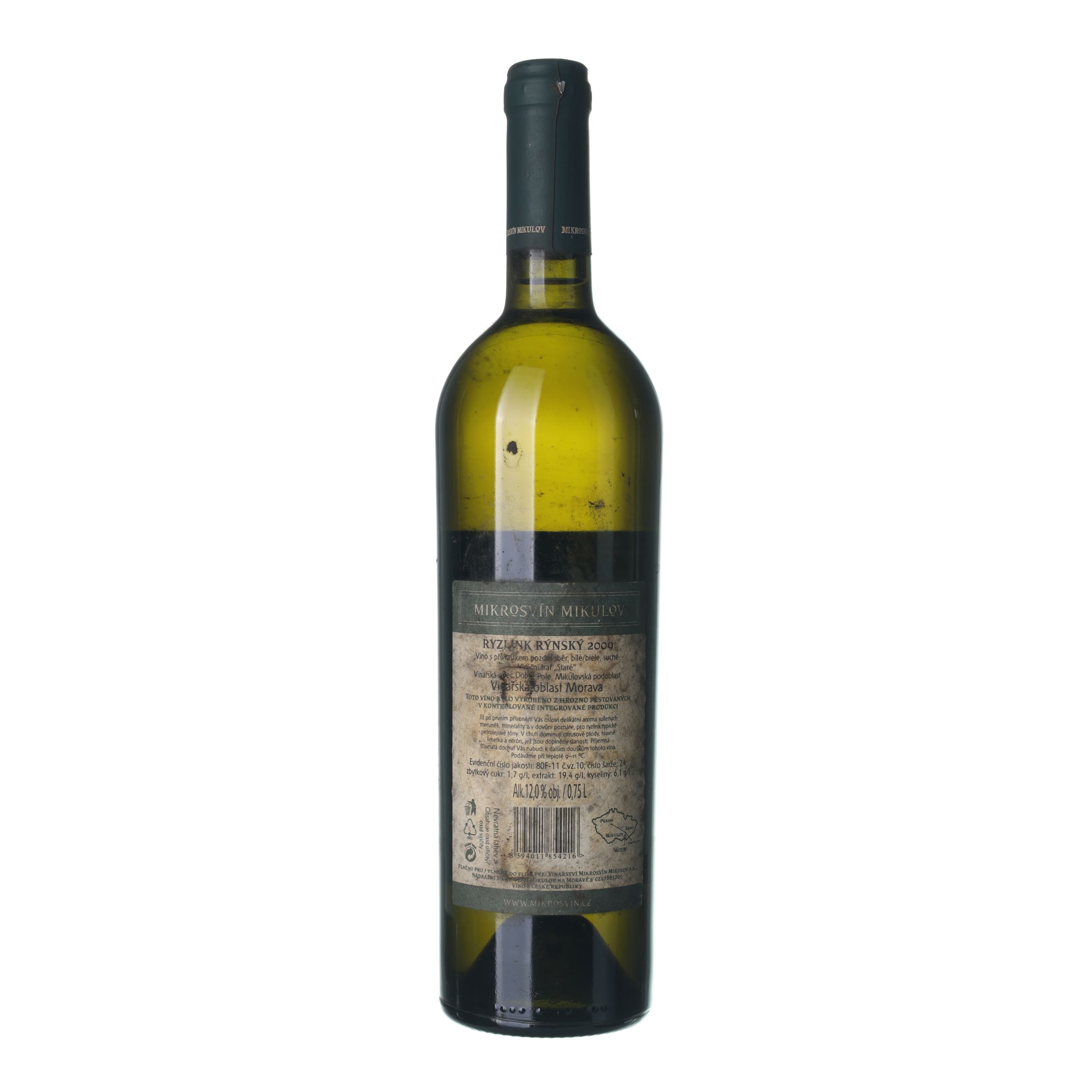 2009 Rizling rýnsky / Riesling Neskorý zber Dobré Pole, Staré Mikrosvín Mikulov (0,75l) – Obrázok 2